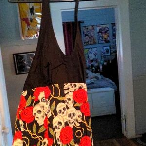 Retro pin up skulls and roses cotton dress